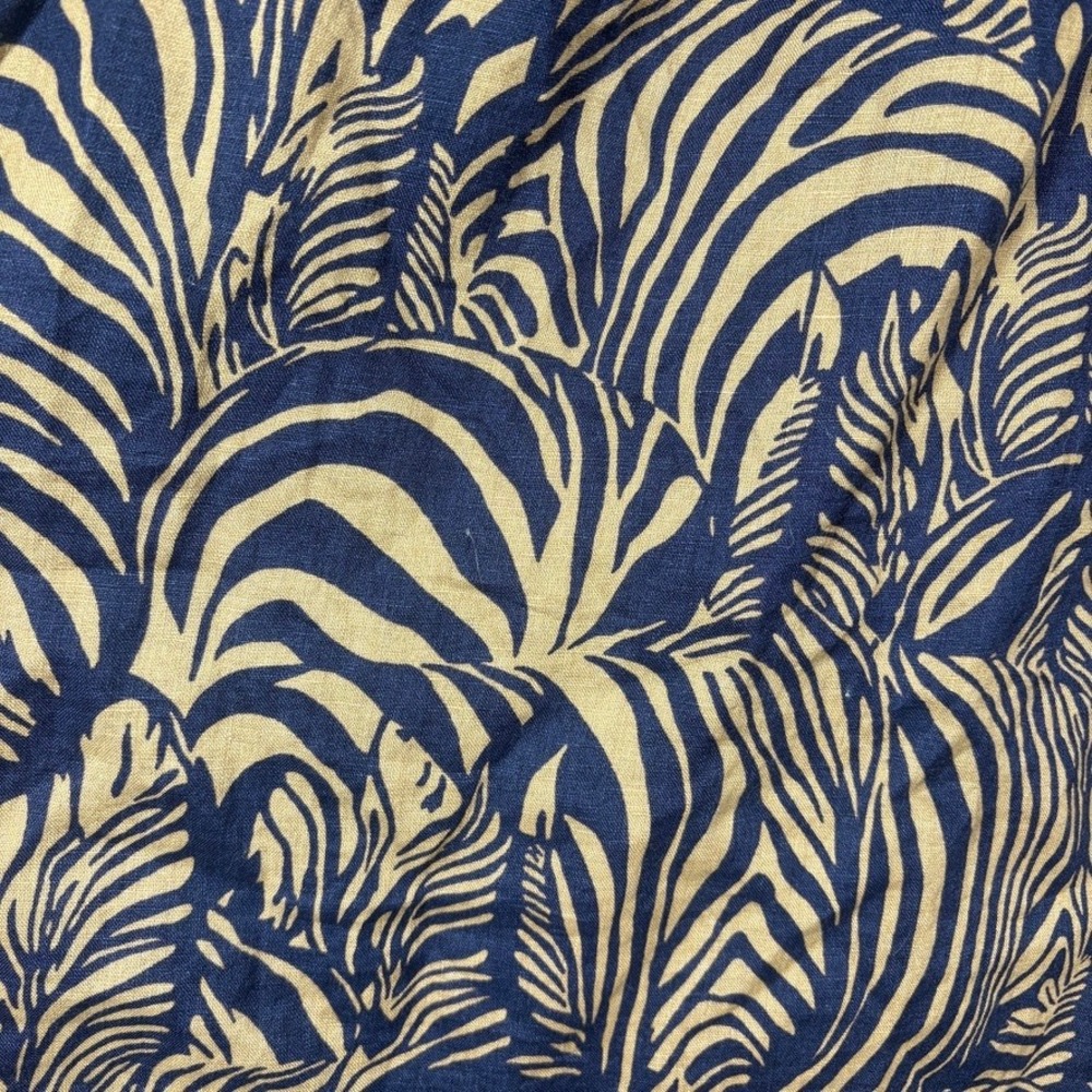 Banana Republic Zebra Print Linen Volume Blouse Womens L Navy Blue Tan Boho Chic - Picture 9 of 10